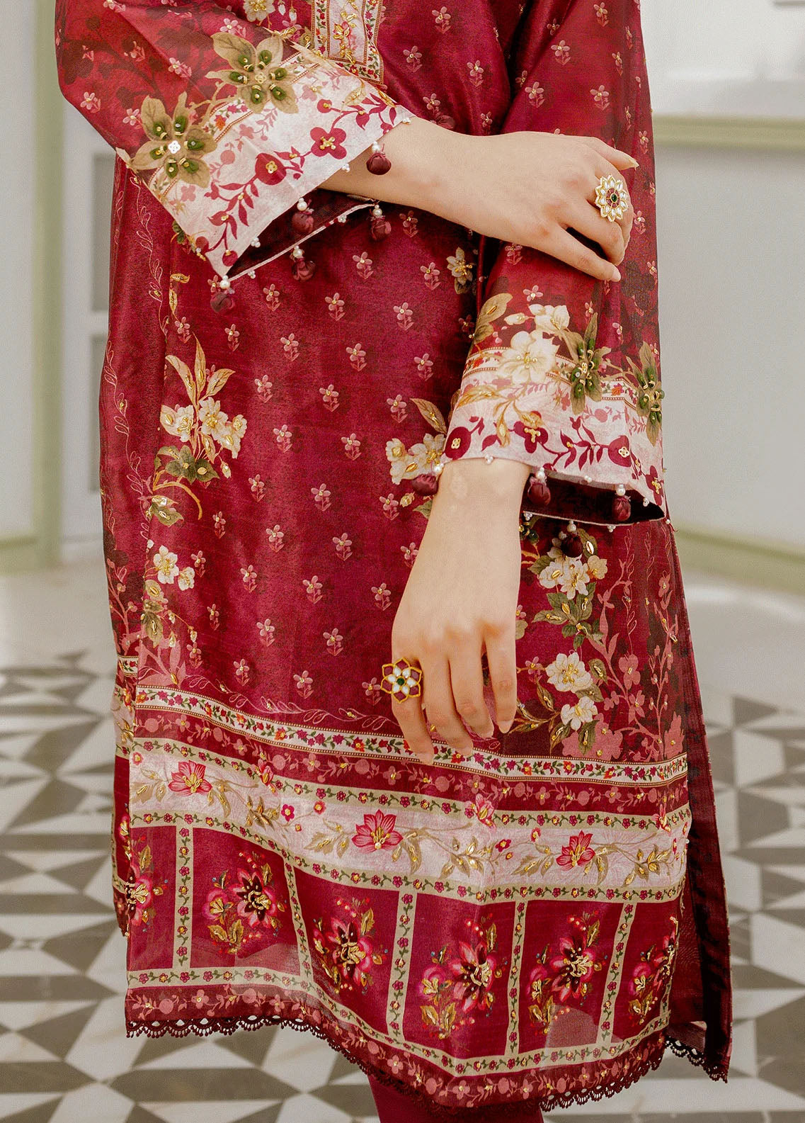 Dhanak Pret Embroidered Silk 2 Piece Suit DC-2241 MAROON