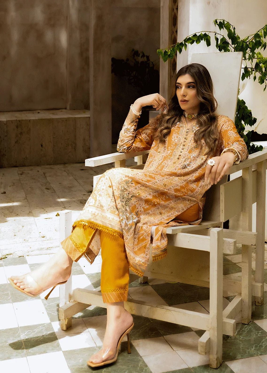 Dhanak Pret Embroidered Silk 2 Piece Suit DC-2242 MUSTARD