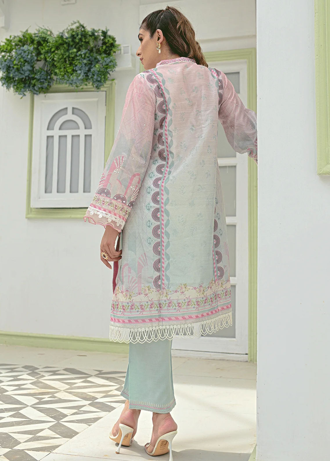 Dhanak Pret Embroidered Silk 2 Piece Suit DC-2243 PINK