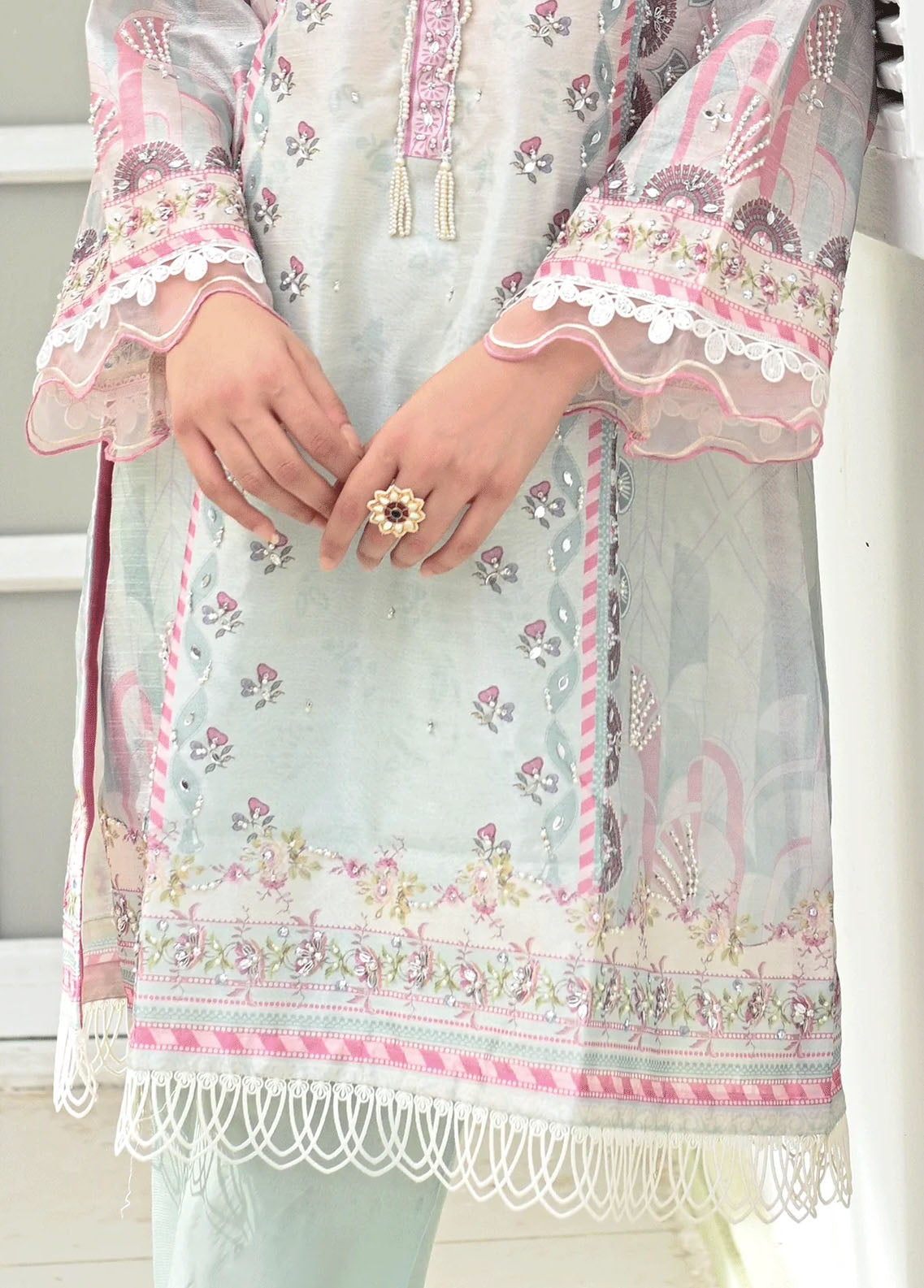 Dhanak Pret Embroidered Silk 2 Piece Suit DC-2243 PINK