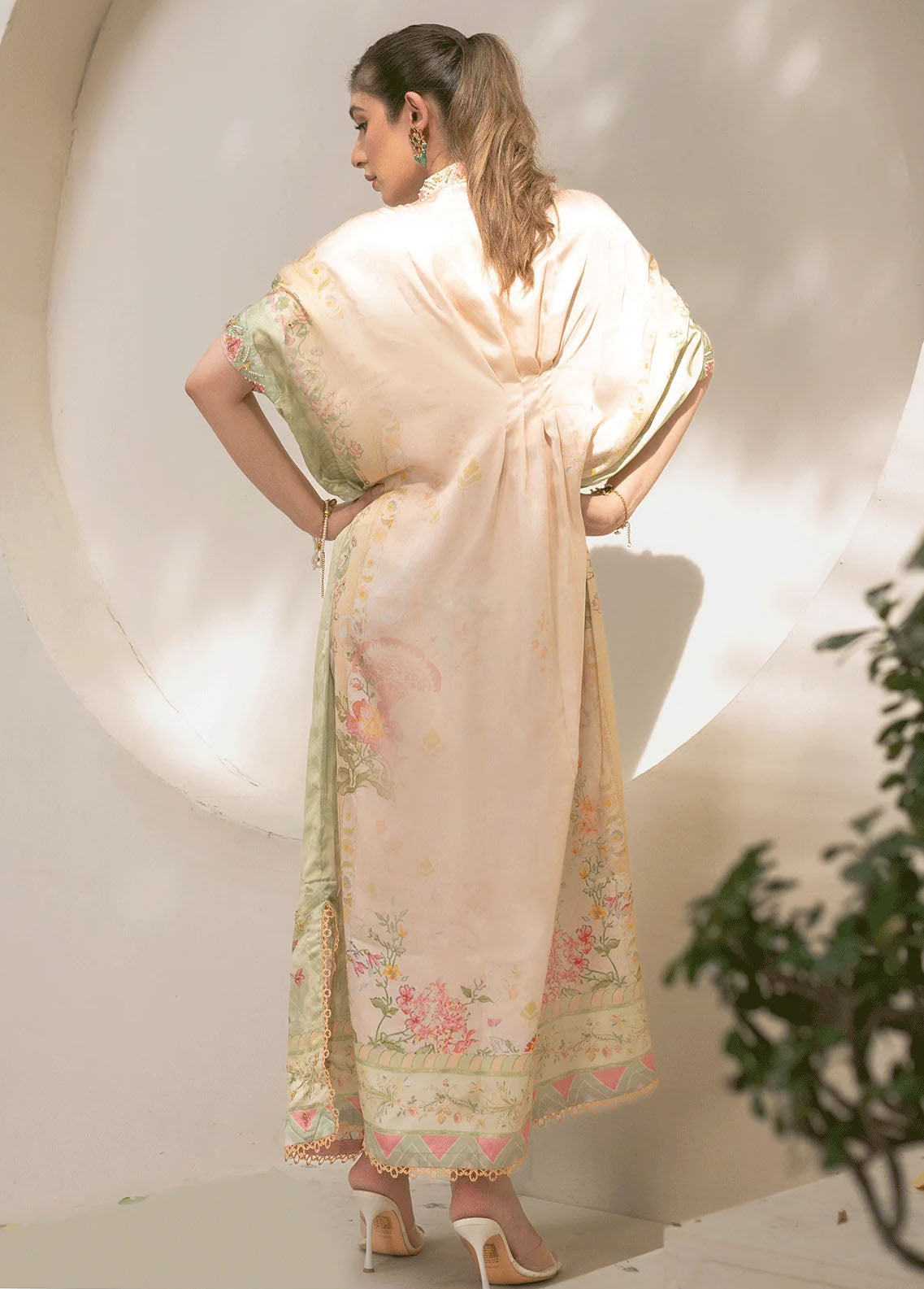 Dhanak Pret Embroidered Silk Kaftan DC-2244 OFF-WHITE