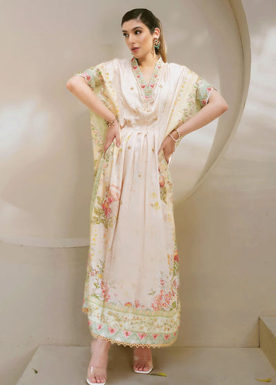 Dhanak Pret Embroidered Silk Kaftan DC-2244 OFF-WHITE