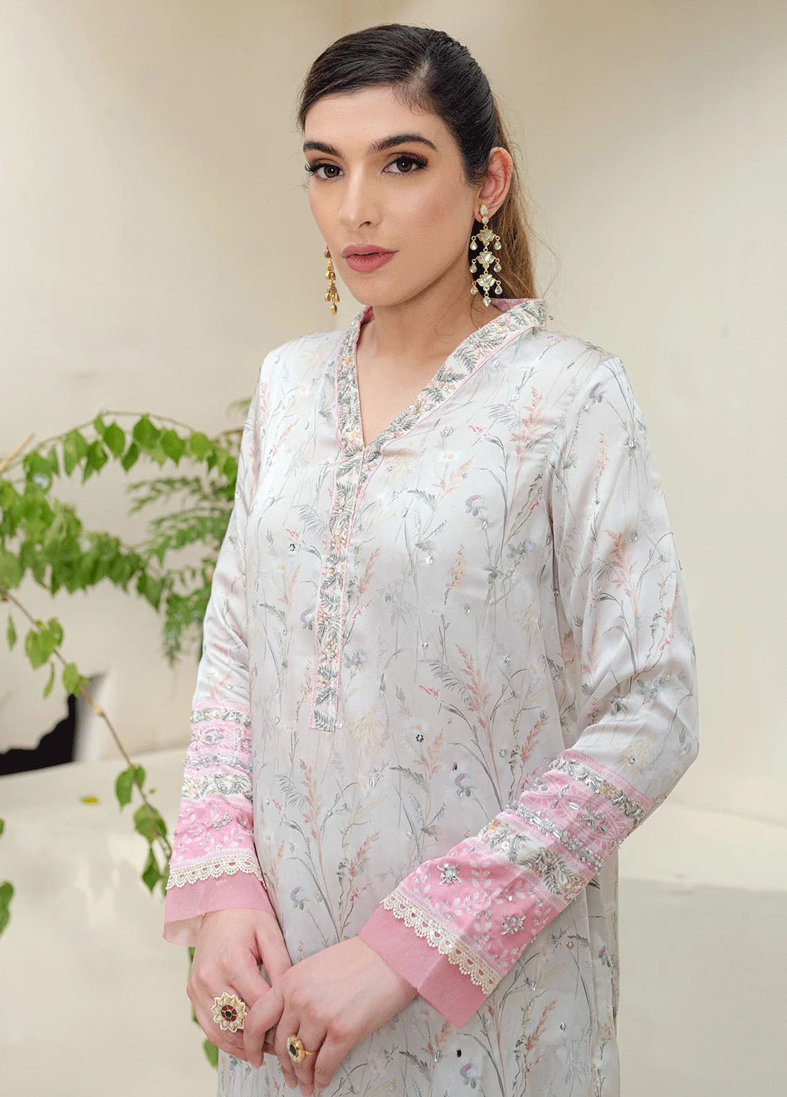 Dhanak Pret Embroidered Silk 2 Piece Suit DC-2245 GREY