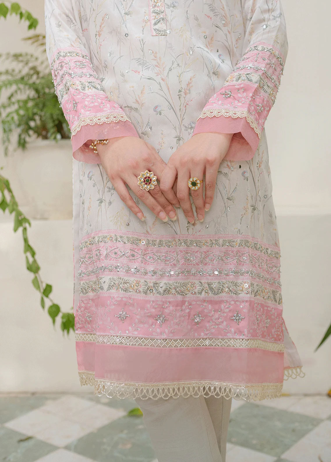 Dhanak Pret Embroidered Silk 2 Piece Suit DC-2245 GREY