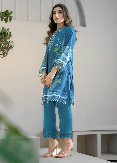 Dhanak Pret Embroidered Silk 2 Piece Suit DC-2273 TURQUOISE BLUE