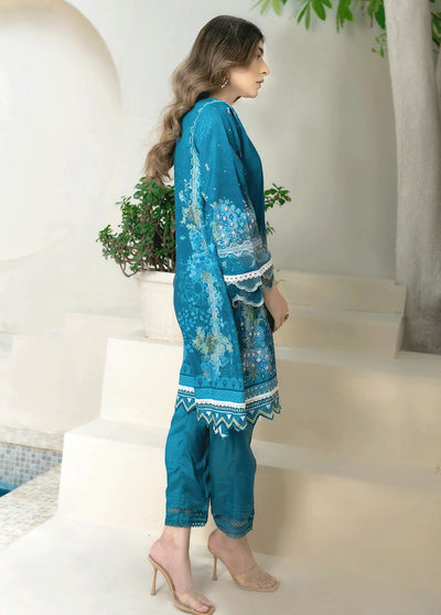 Dhanak Pret Embroidered Silk 2 Piece Suit DC-2273 TURQUOISE BLUE