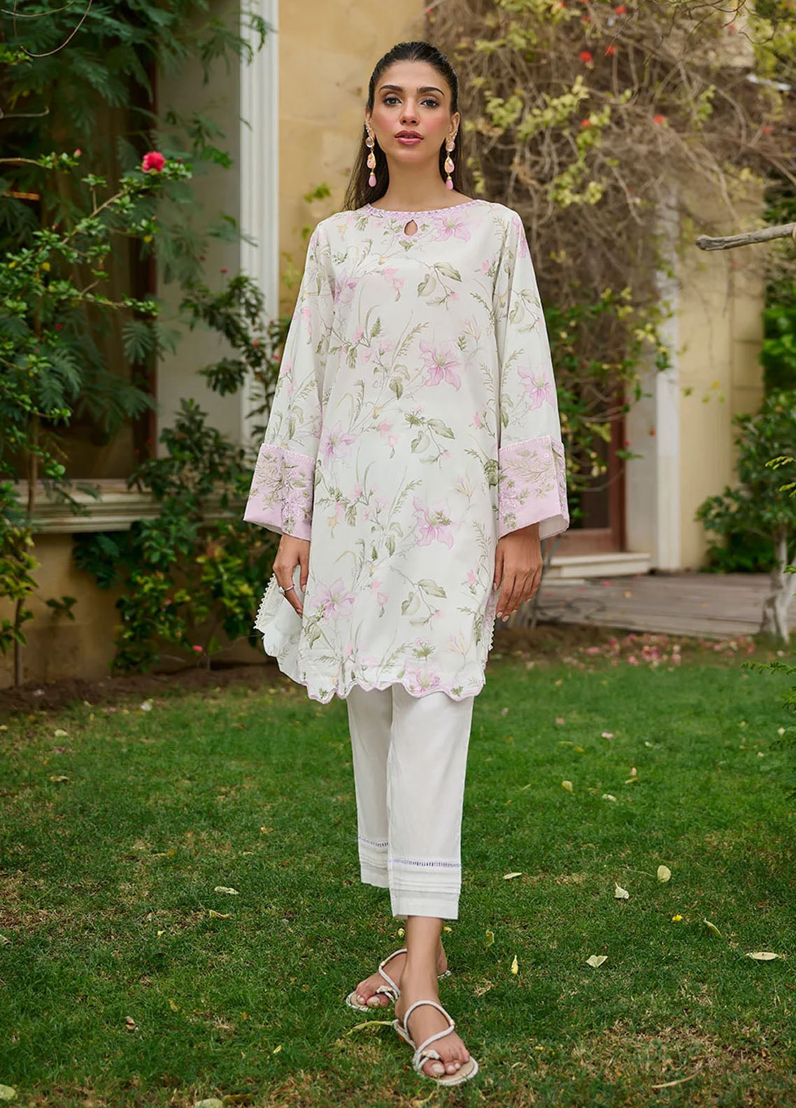 Dhanak Pret Casual Lawn Kurtie DC-0537 Off-White