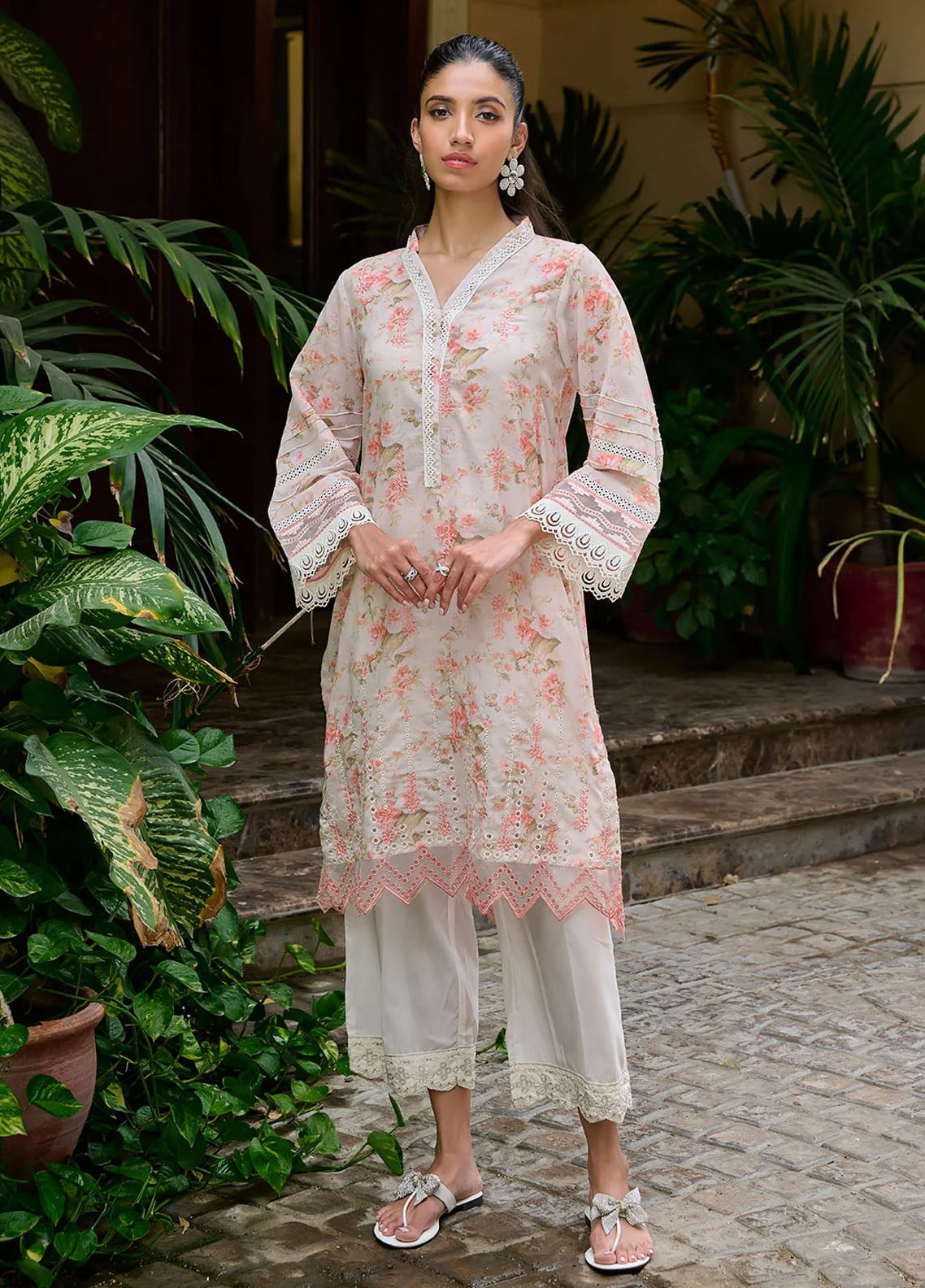 Dhanak Pret Casual Lawn Kurtie DC-0538 Peach