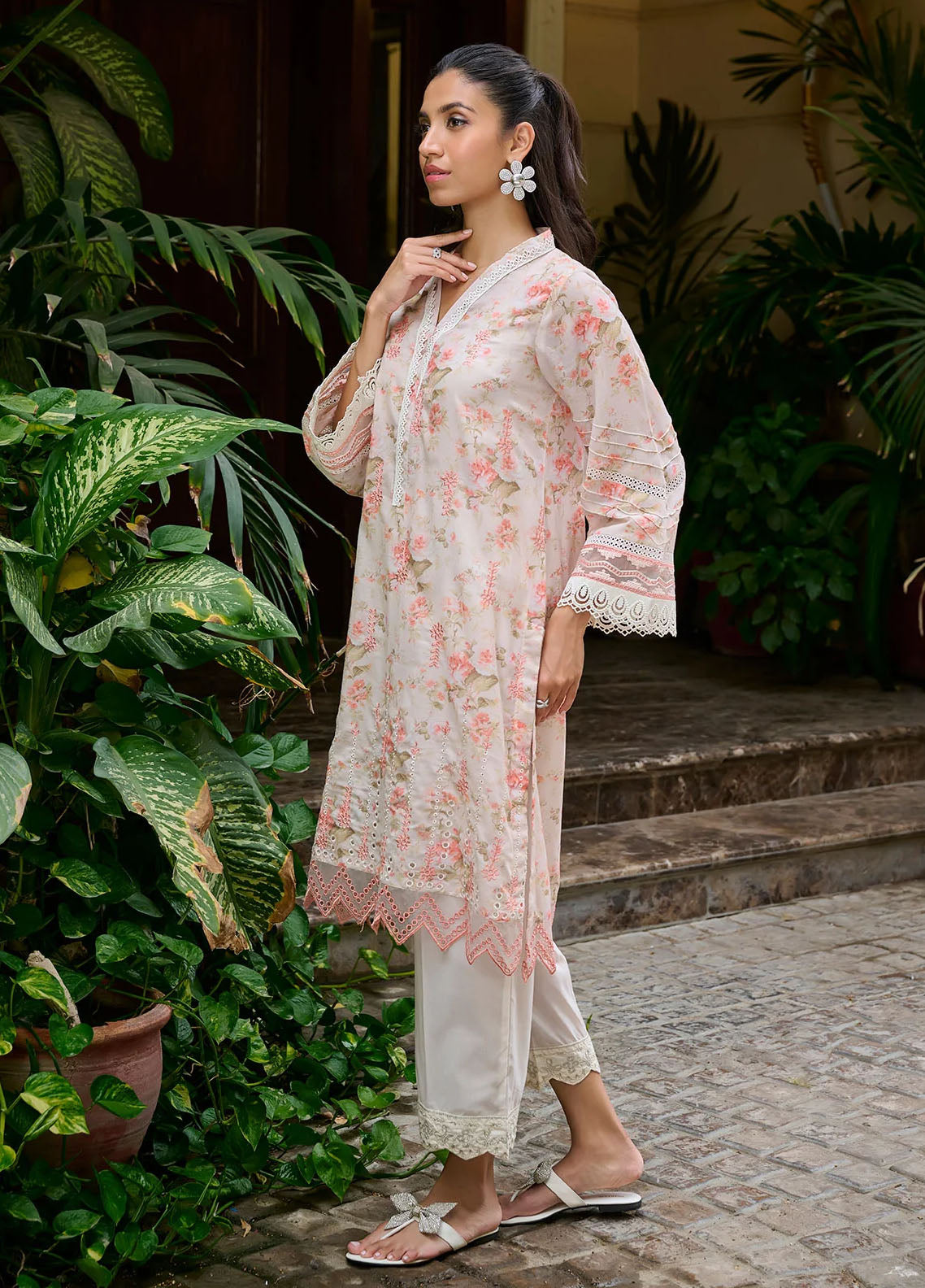 Dhanak Pret Casual Lawn Kurtie DC-0538 Peach