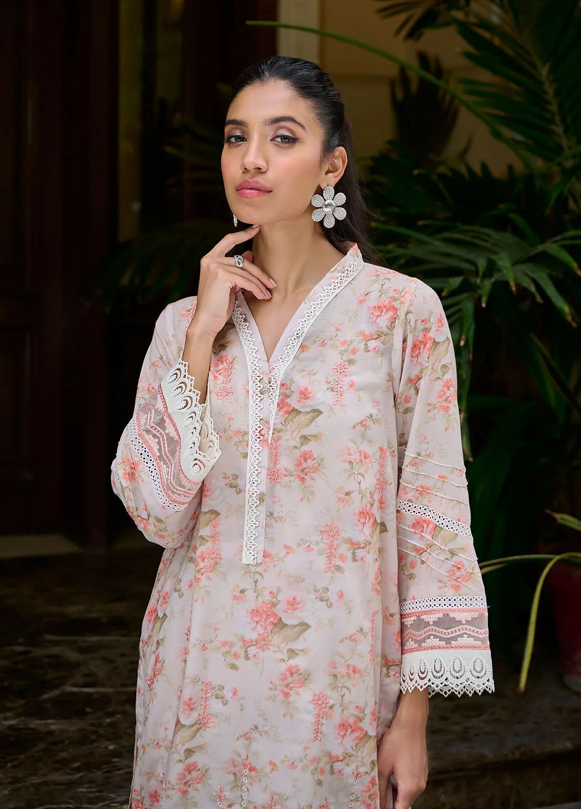 Dhanak Pret Casual Lawn Kurtie DC-0538 Peach