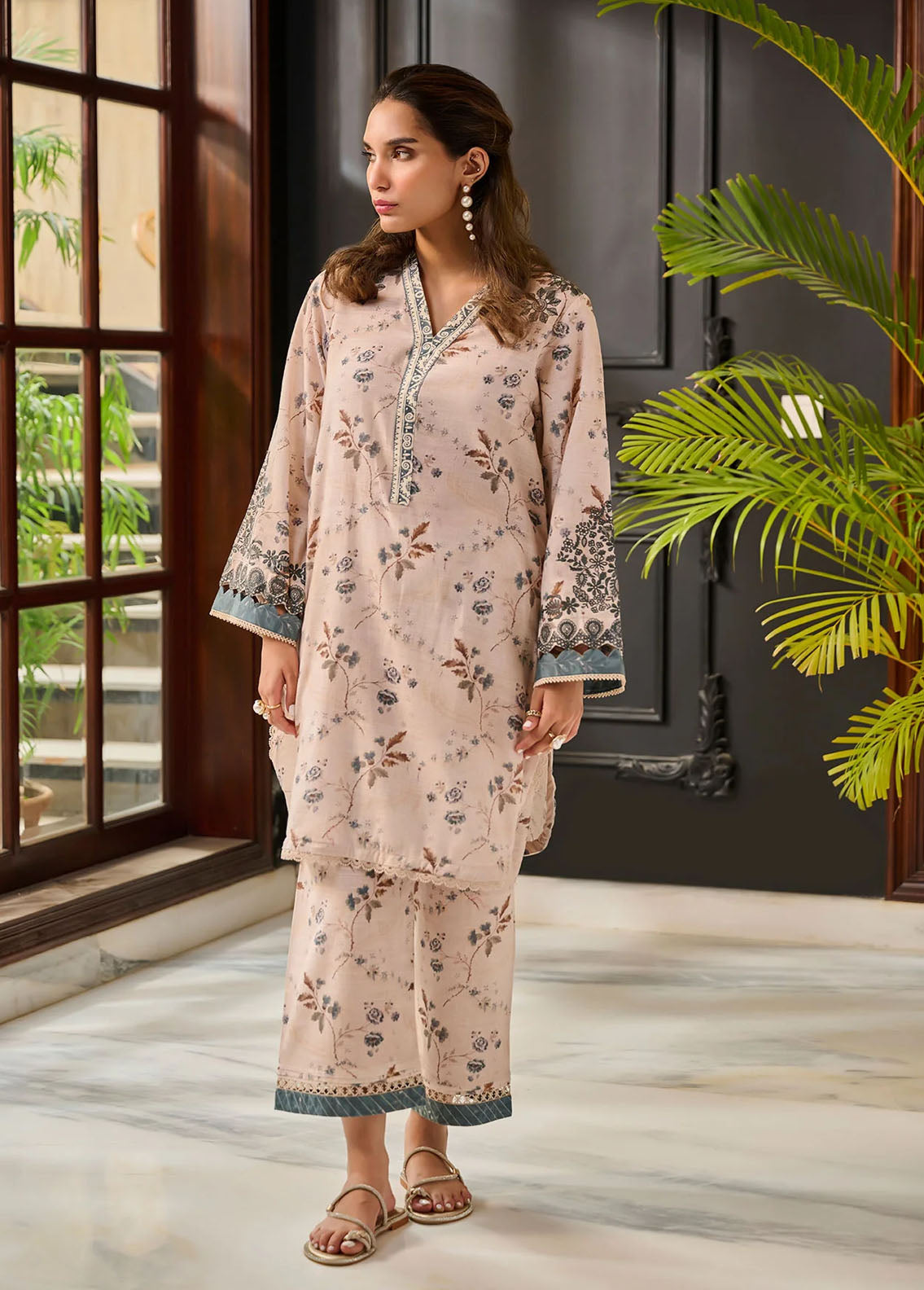 Dhanak Pret Embroidered Khaddar 2 Piece Suit DC-2285 BEIGE