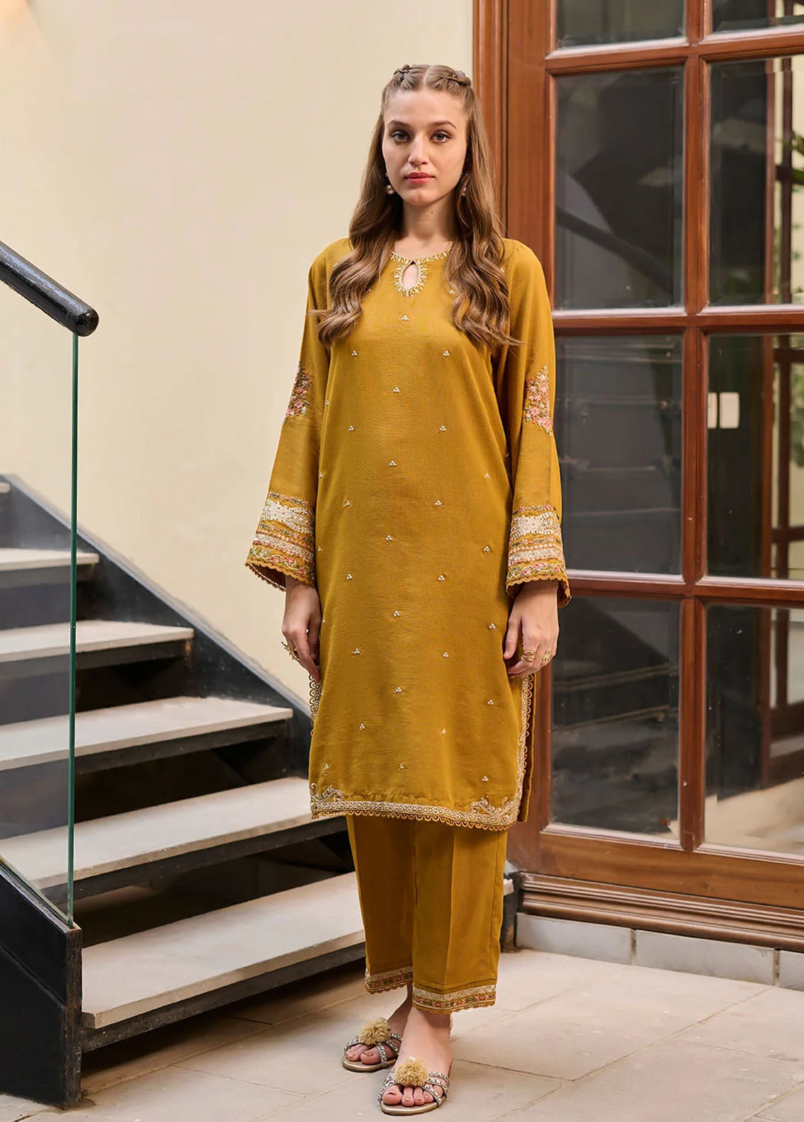 Dhanak Pret Embroidered Karandi 2 Piece Suit DC-2290 MUSTARD