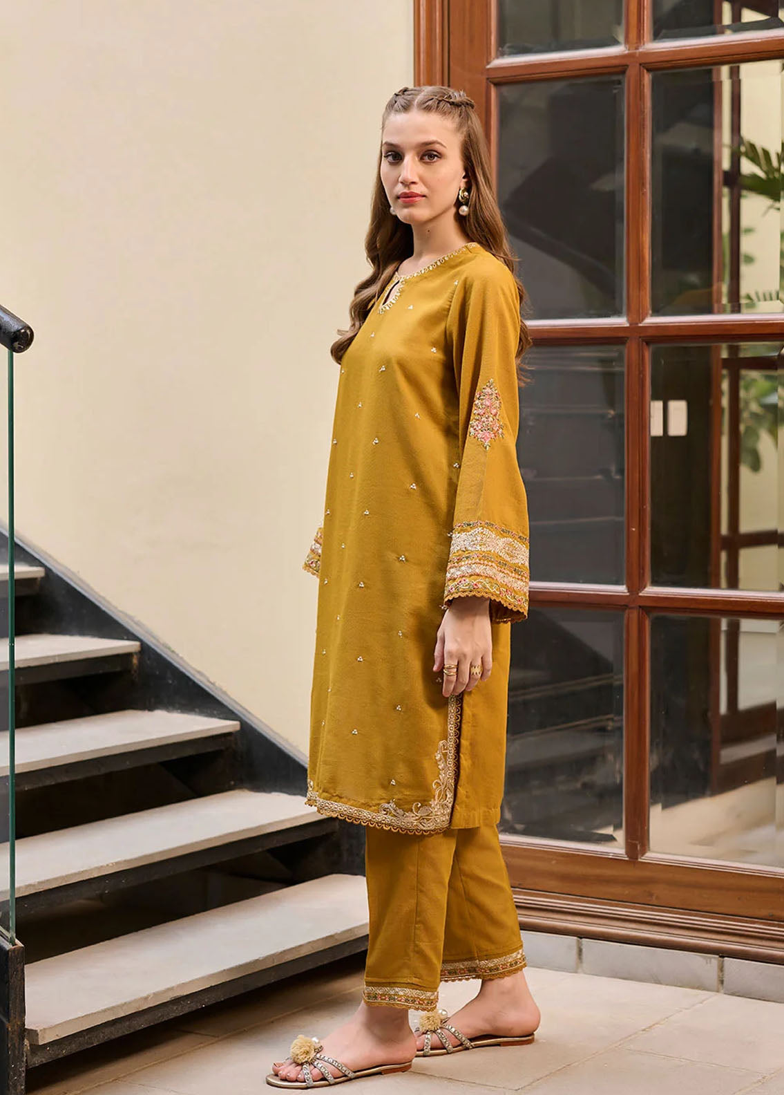 Dhanak Pret Embroidered Karandi 2 Piece Suit DC-2290 MUSTARD