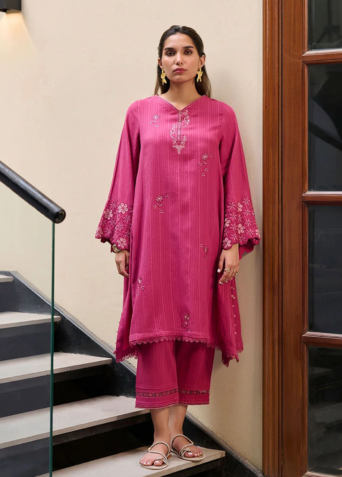 Dhanak Pret Embroidered Linen 2 Piece Suit DC-2291 PINK