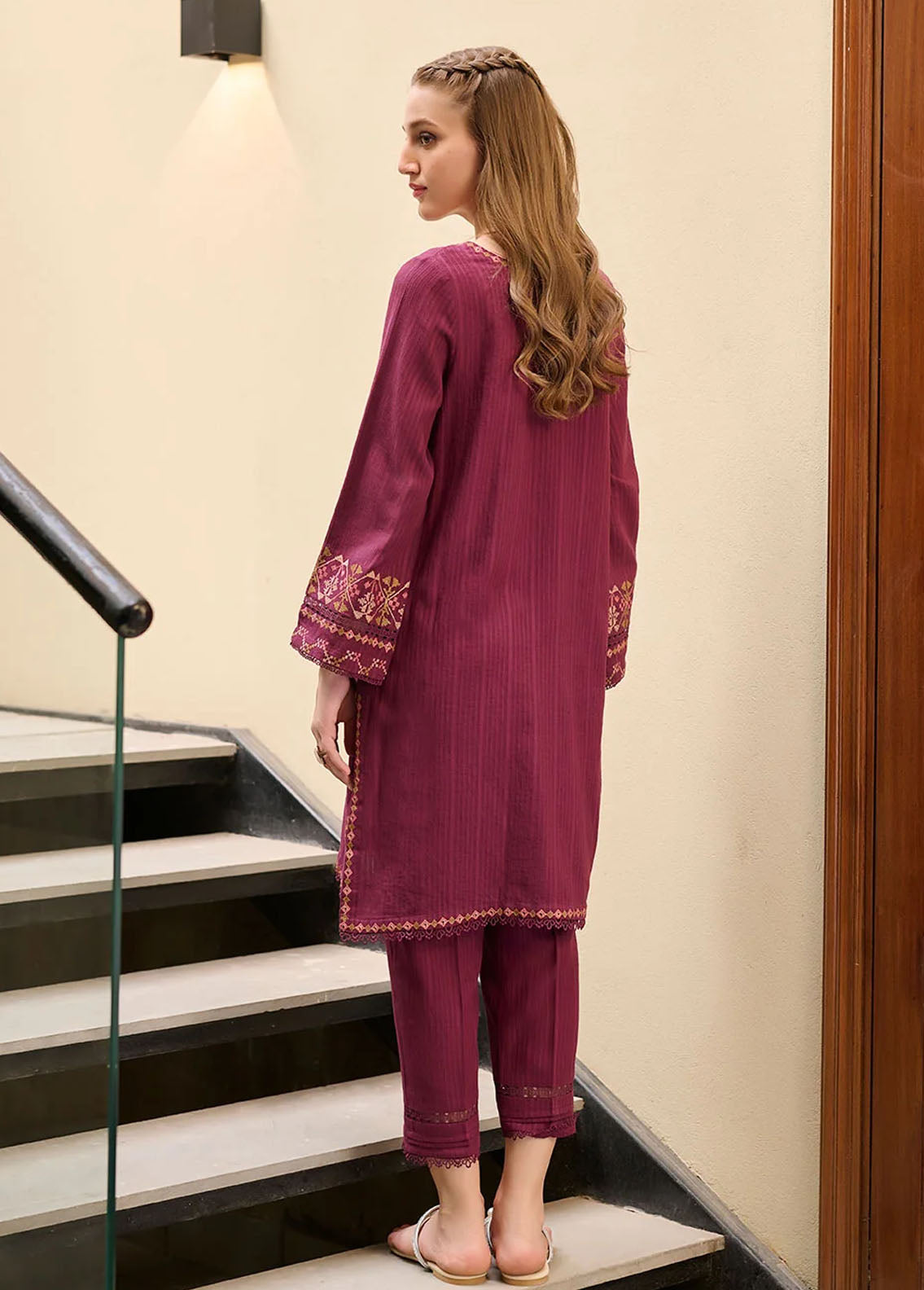 Dhanak Pret Embroidered Linen 2 Piece Suit DC-2292 PURPLE