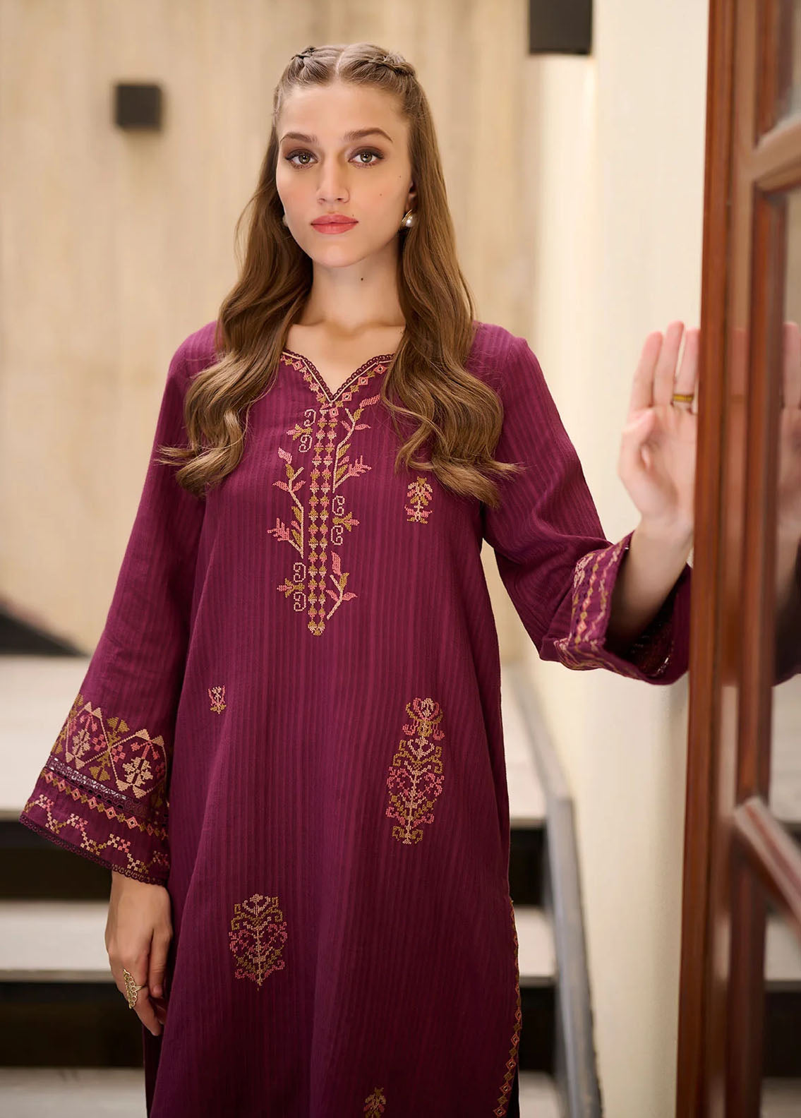 Dhanak Pret Embroidered Linen 2 Piece Suit DC-2292 PURPLE