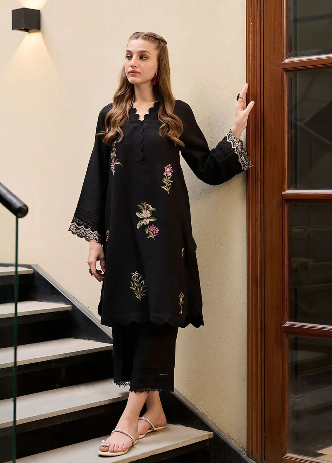 Dhanak Pret Embroidered Karandi 2 Piece Suit DC-2298 BLACK