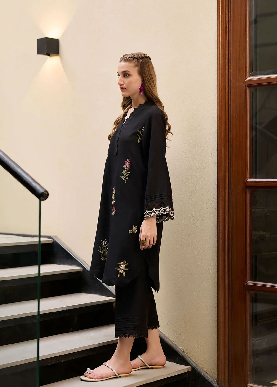 Dhanak Pret Embroidered Karandi 2 Piece Suit DC-2298 BLACK