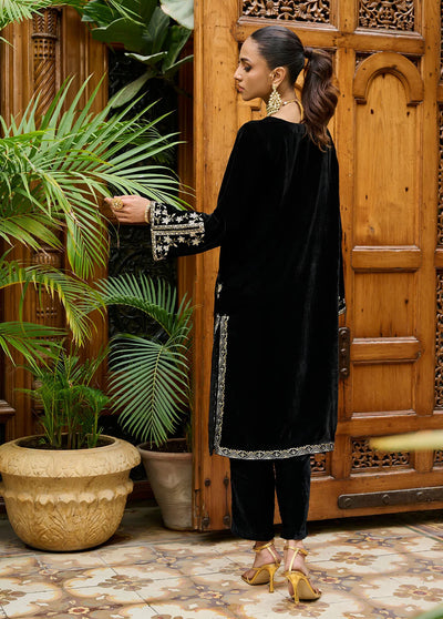 Dhanak Pret Embroidered Velvet Kurti DA-1865 BLACK