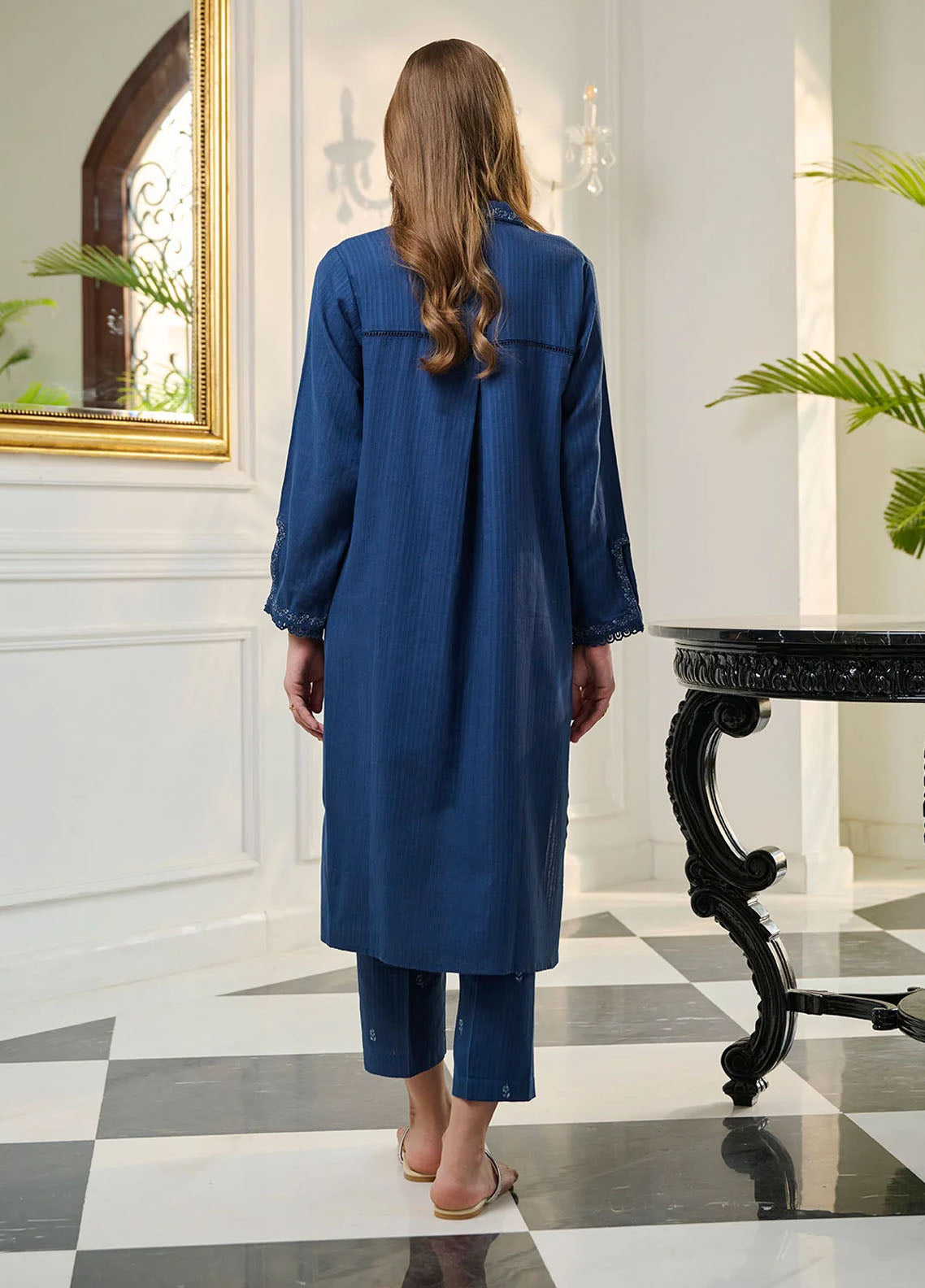 Dhanak Pret Embroidered Khaddar 2 Piece Suit DC-2248 NAVY BLUE