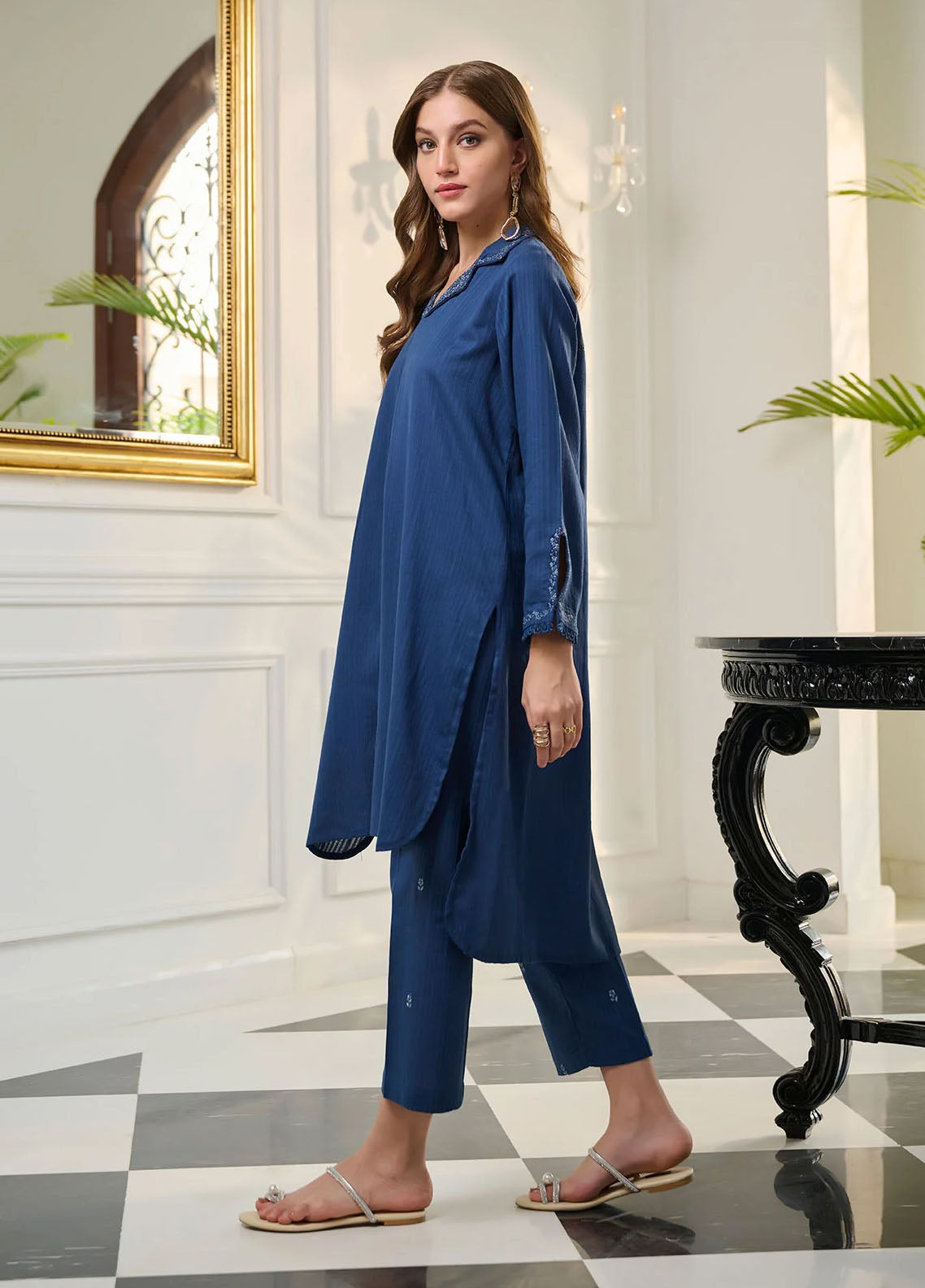 Dhanak Pret Embroidered Khaddar 2 Piece Suit DC-2248 NAVY BLUE