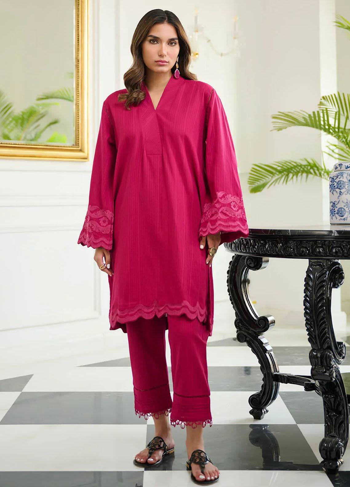 Dhanak Pret Embroidered Khaddar 2 Piece Suit DC-2249 PINK