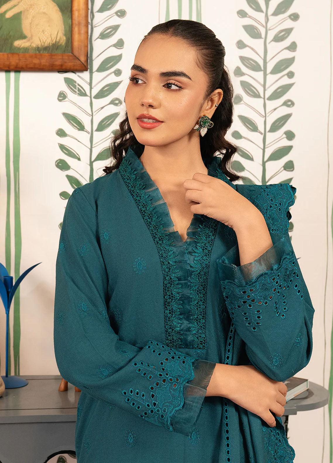 Elara by Meerak Unstitched Chikankari Collection 2024 Teal Temptation