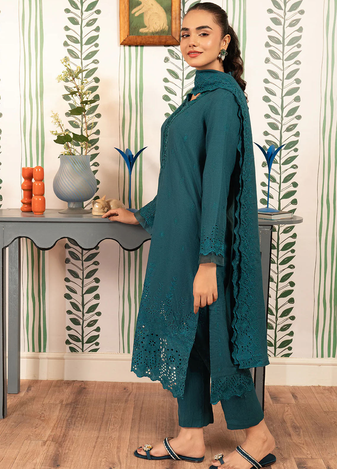 Elara by Meerak Unstitched Chikankari Collection 2024 Teal Temptation