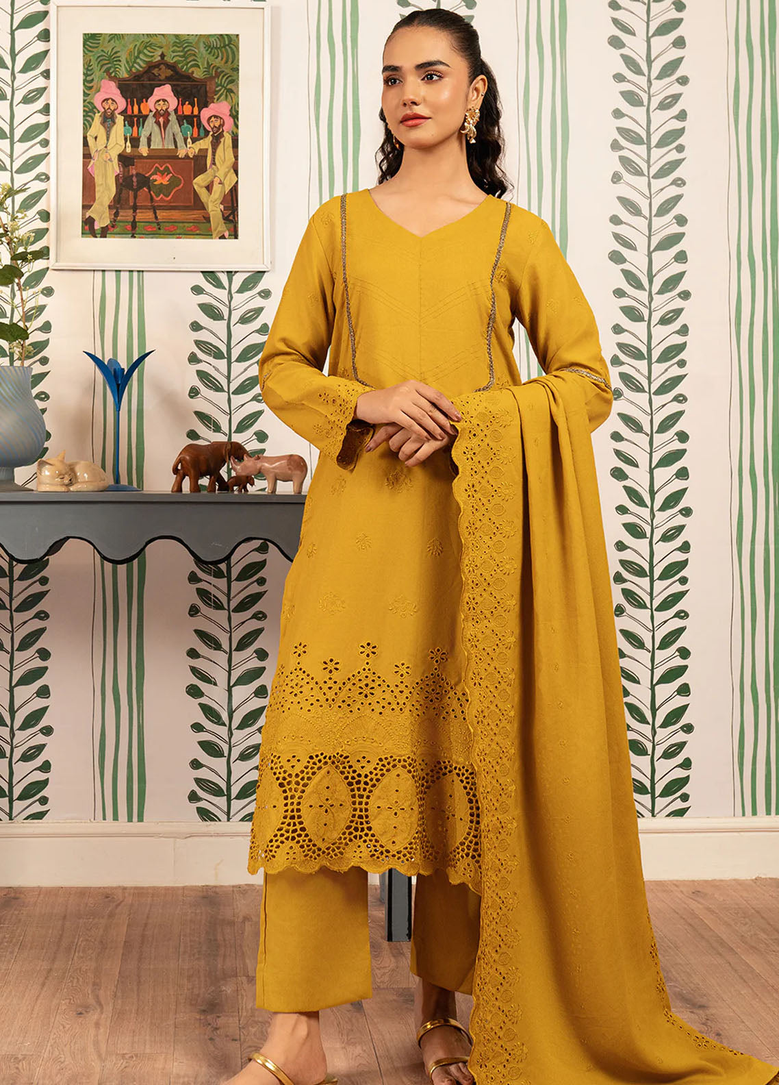 Elara by Meerak Unstitched Chikankari Collection 2024 Golden Sunshine