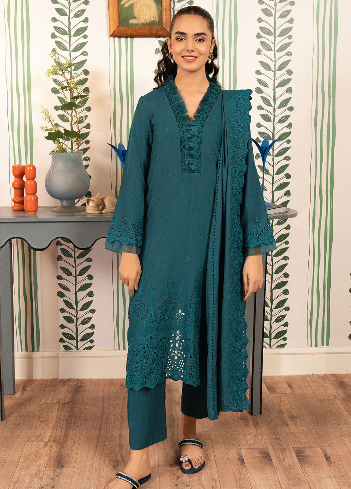 Elara by Meerak Unstitched Chikankari Collection 2024 Teal Temptation