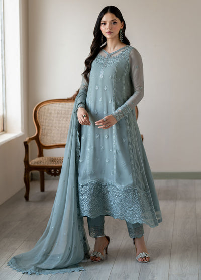 Ensembles by Azure Embroidered Chiffon Suits Unstitched 3 Piece AZU25EF Moss whisper ES-104