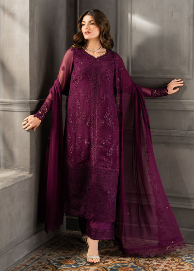 Ensembles by Azure Embroidered Chiffon Suits Unstitched 3 Piece AZU25EF Rose Noir ES-110