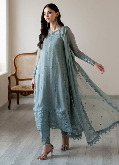 Ensembles by Azure Embroidered Chiffon Suits Unstitched 3 Piece AZU25EF Moss whisper ES-104