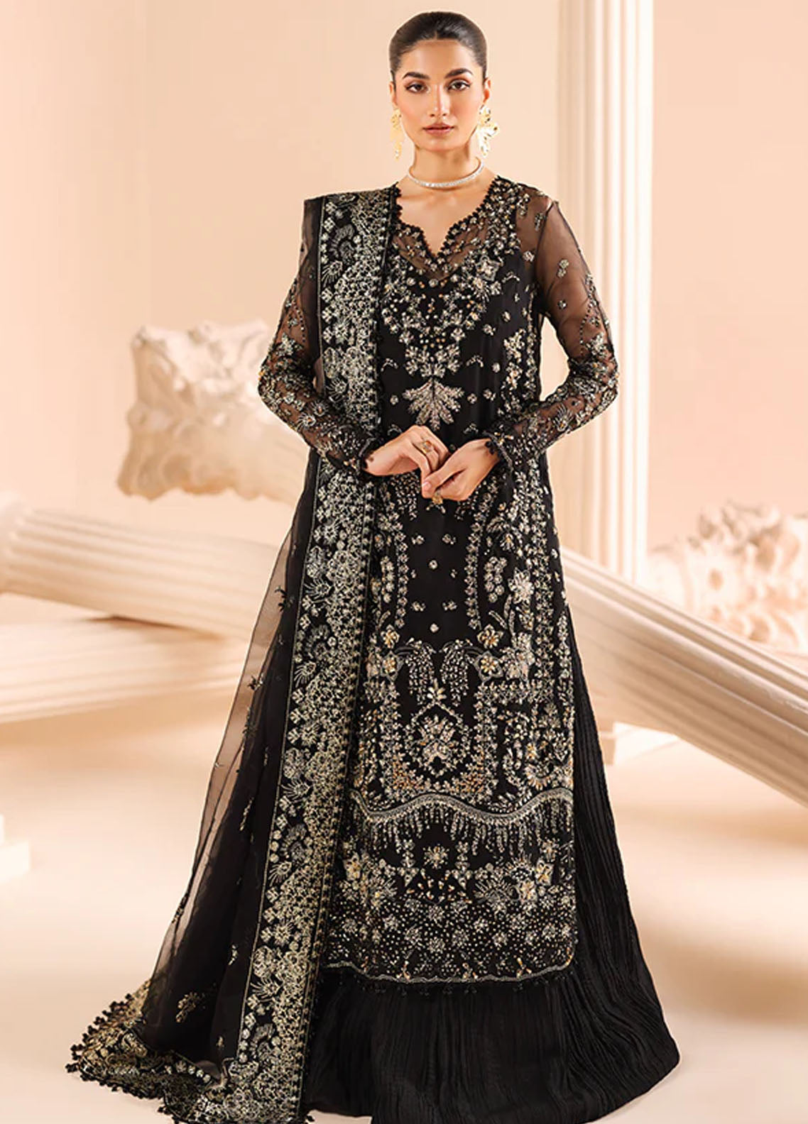 Edel by Saffron Unstitched Formals Collection 2024 D-08 Noir Dewdrop