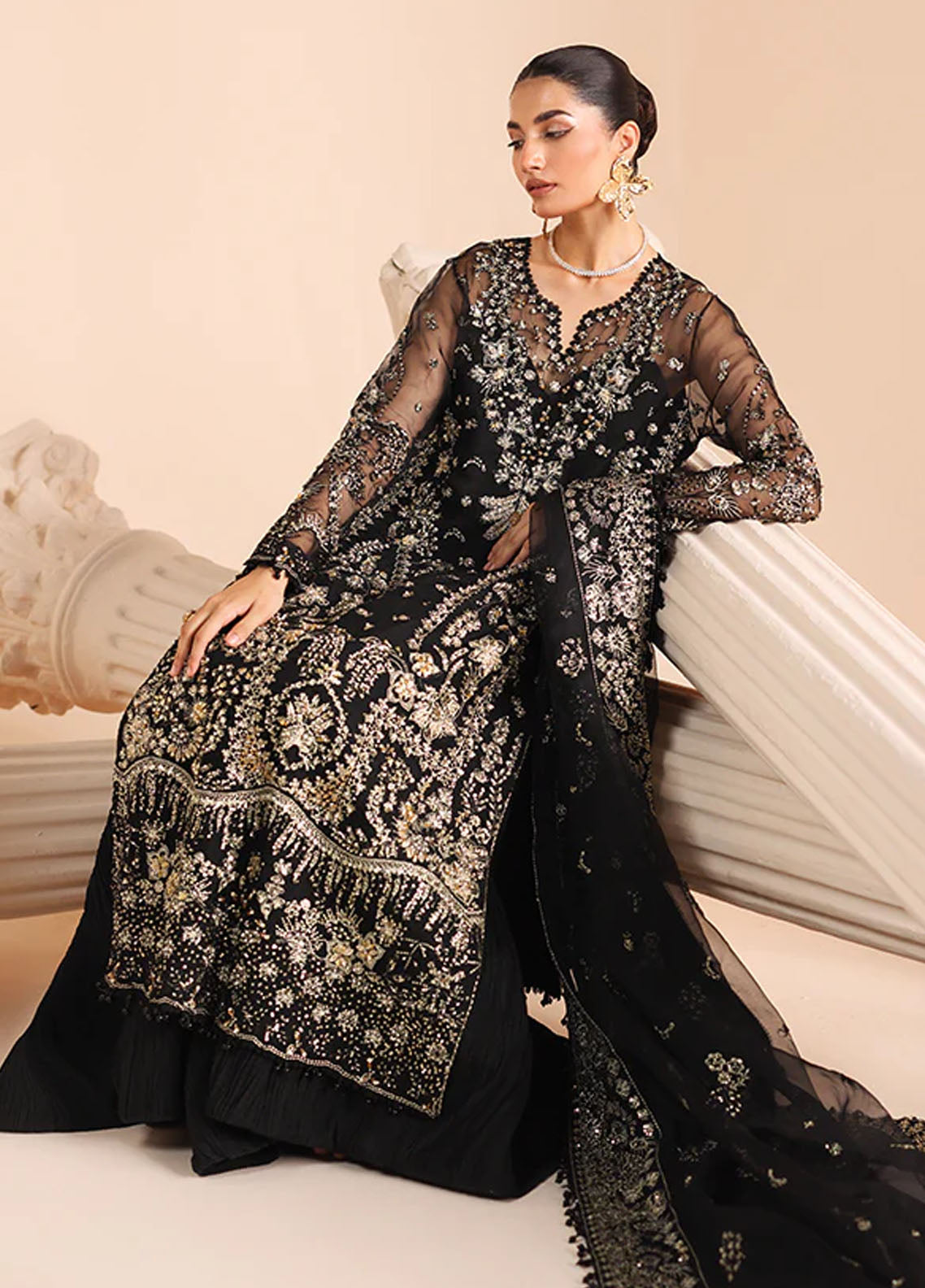 Edel by Saffron Unstitched Formals Collection 2024 D-08 Noir Dewdrop