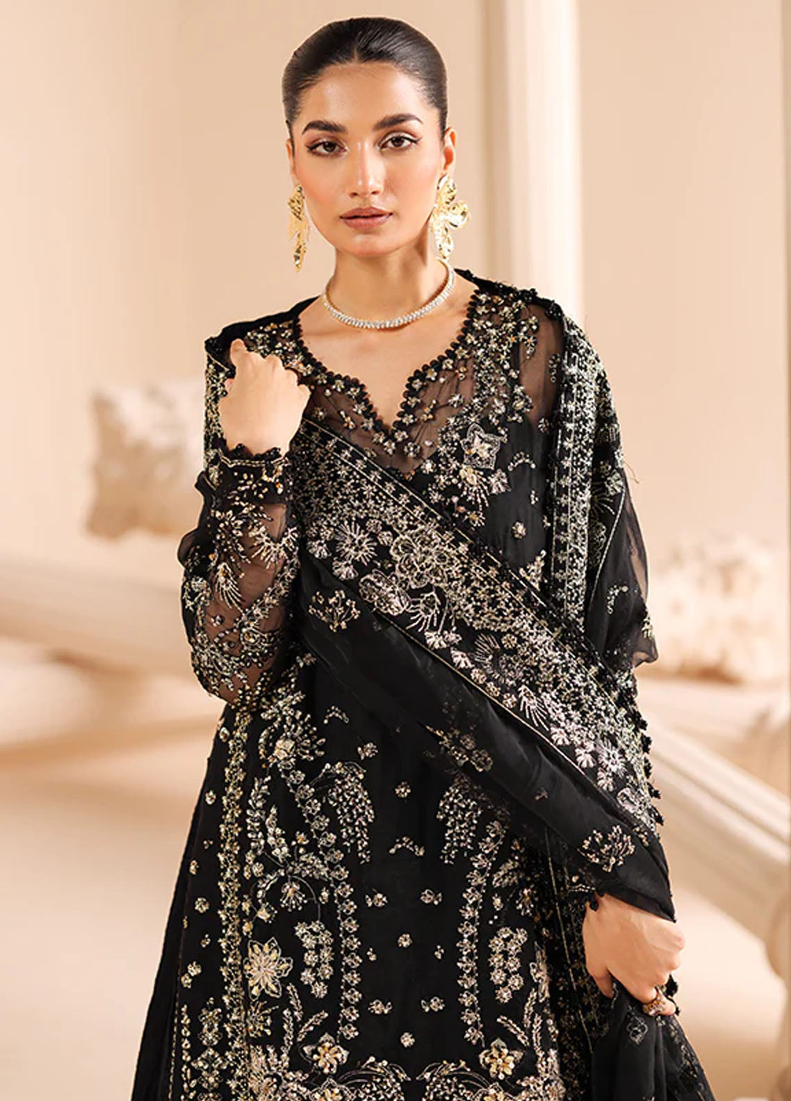 Edel by Saffron Unstitched Formals Collection 2024 D-08 Noir Dewdrop