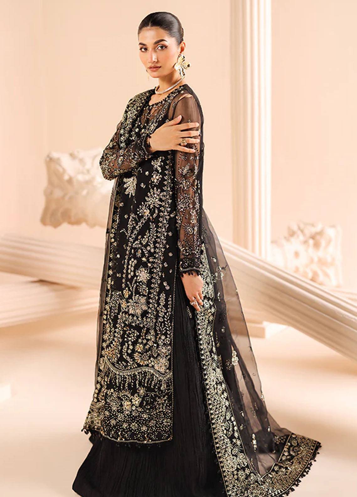 Edel by Saffron Unstitched Formals Collection 2024 D-08 Noir Dewdrop