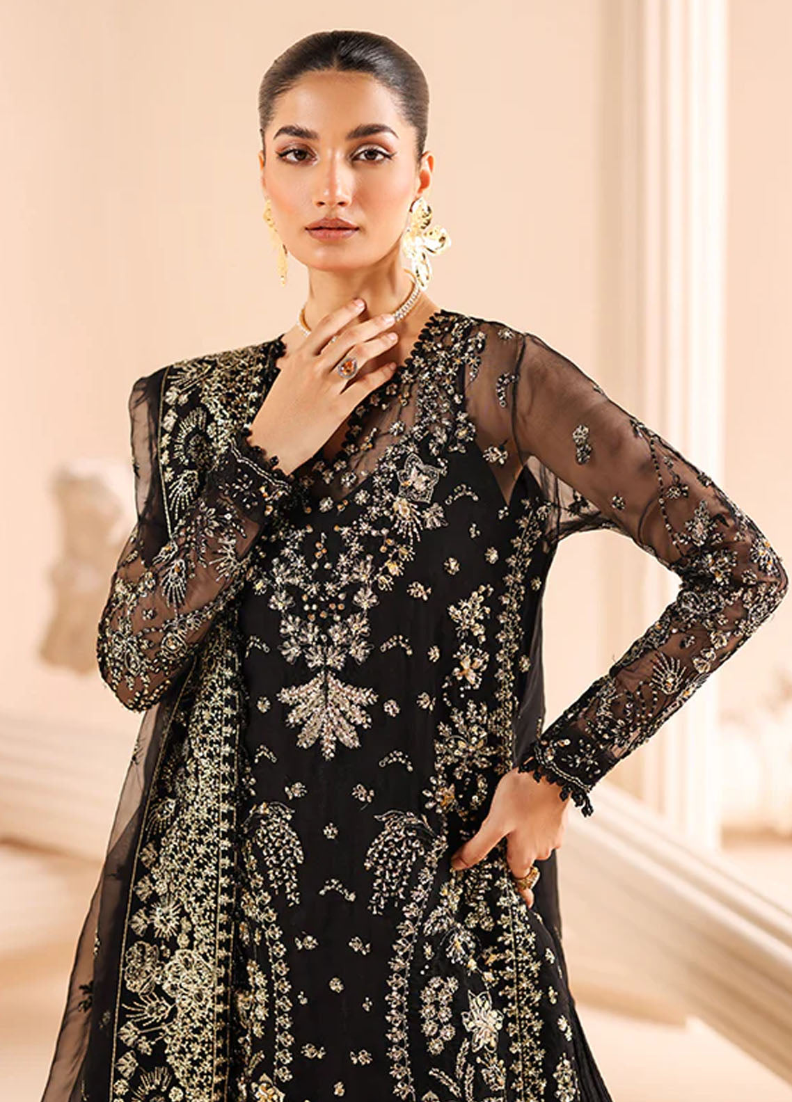 Edel by Saffron Unstitched Formals Collection 2024 D-08 Noir Dewdrop