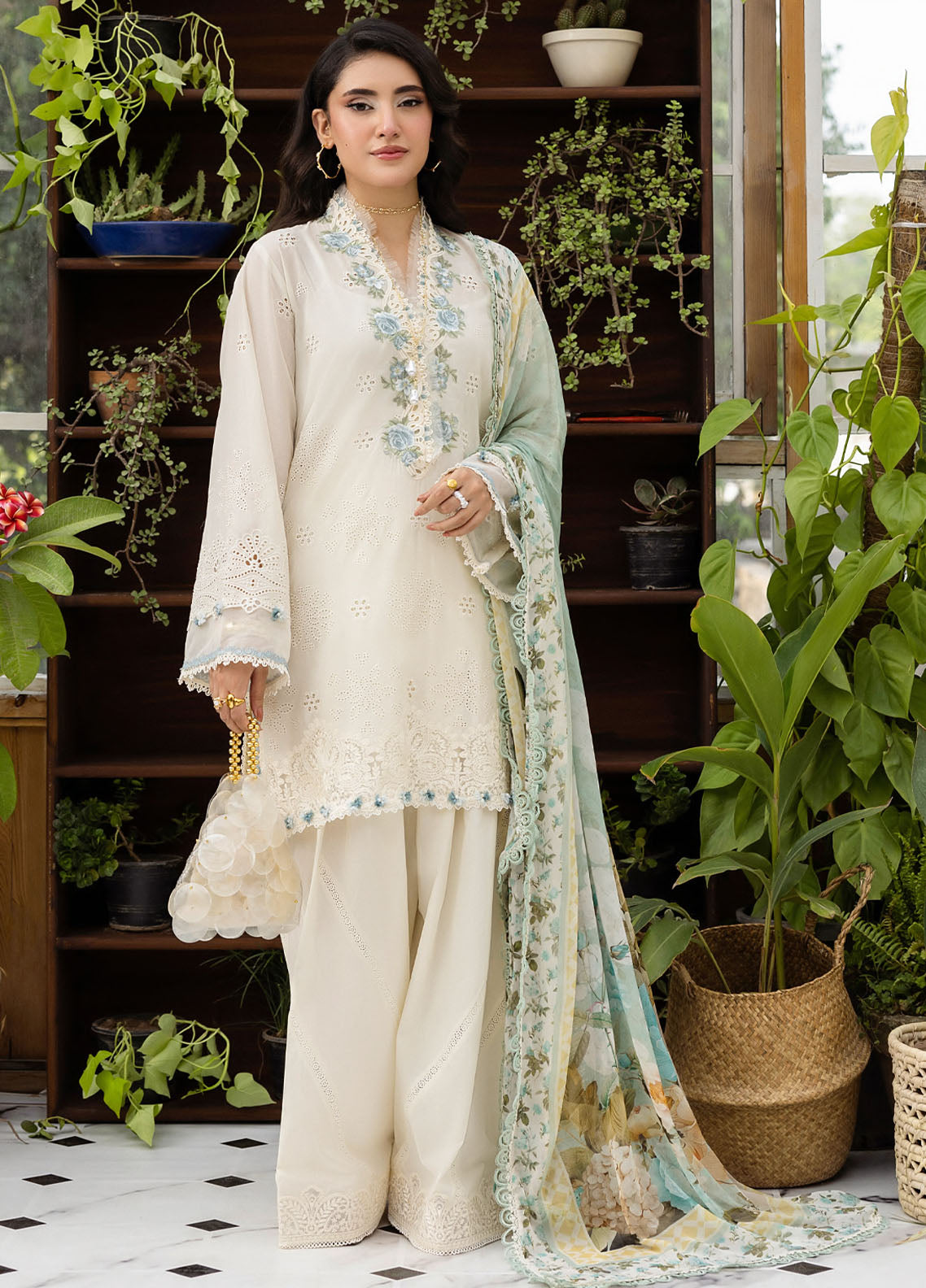 Elaf Chikankari Lawn Suits Unstitched 3 Piece EEC - 1B Pearlista
