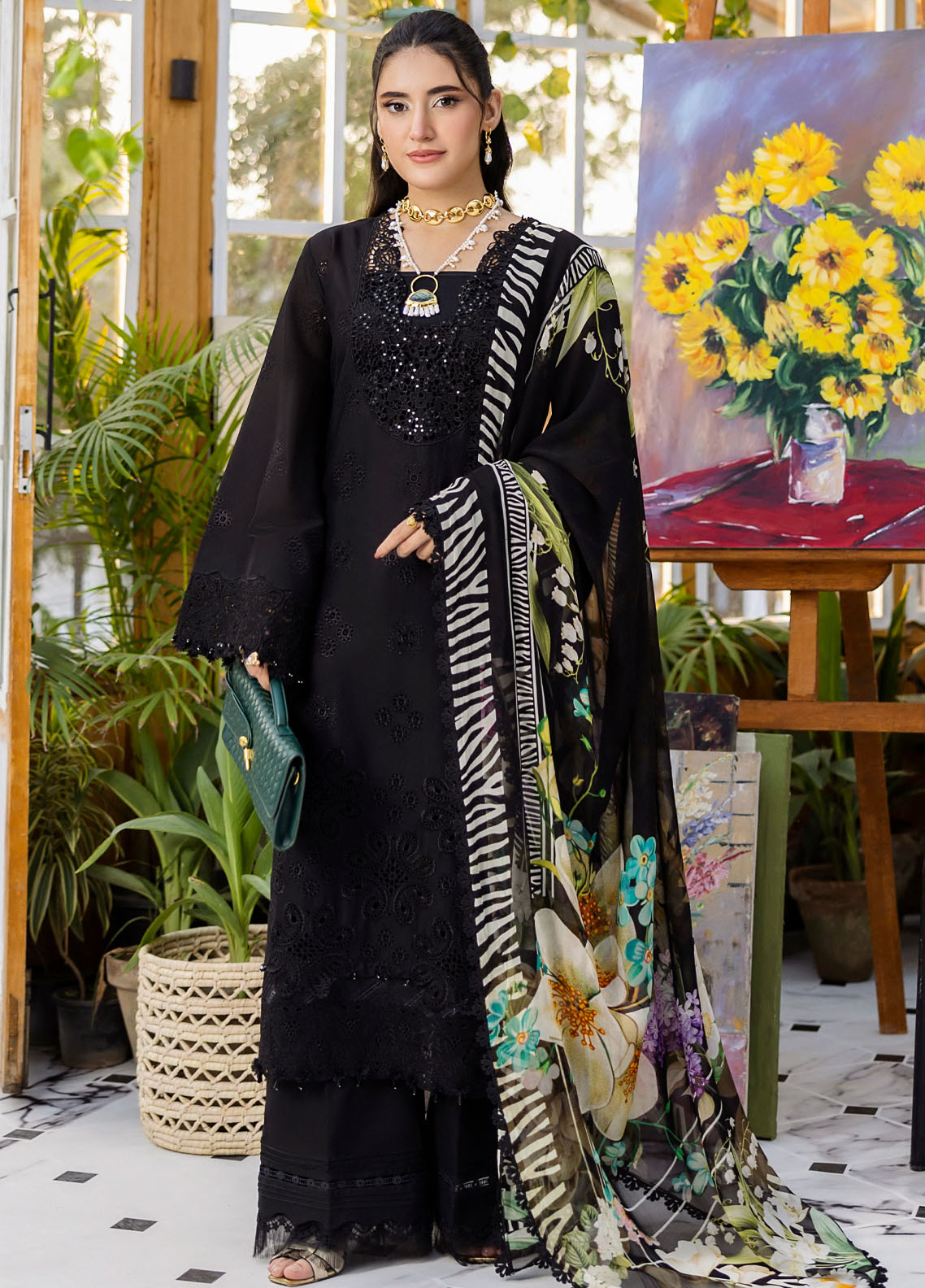 Elaf Chikankari Lawn Suits Unstitched 3 Piece EEC - 2A Queen of Dusk
