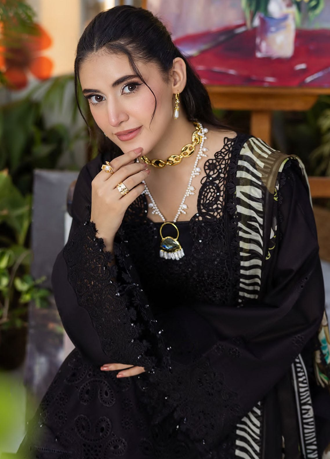 Elaf Chikankari Lawn Suits Unstitched 3 Piece EEC - 2A Queen of Dusk