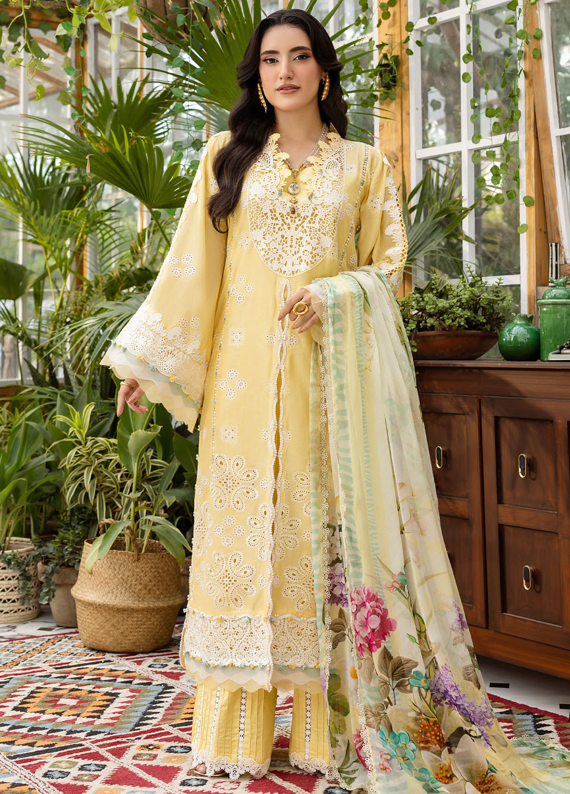 Elaf Chikankari Lawn Suits Unstitched 3 Piece EEC - 2B Butter Bloom