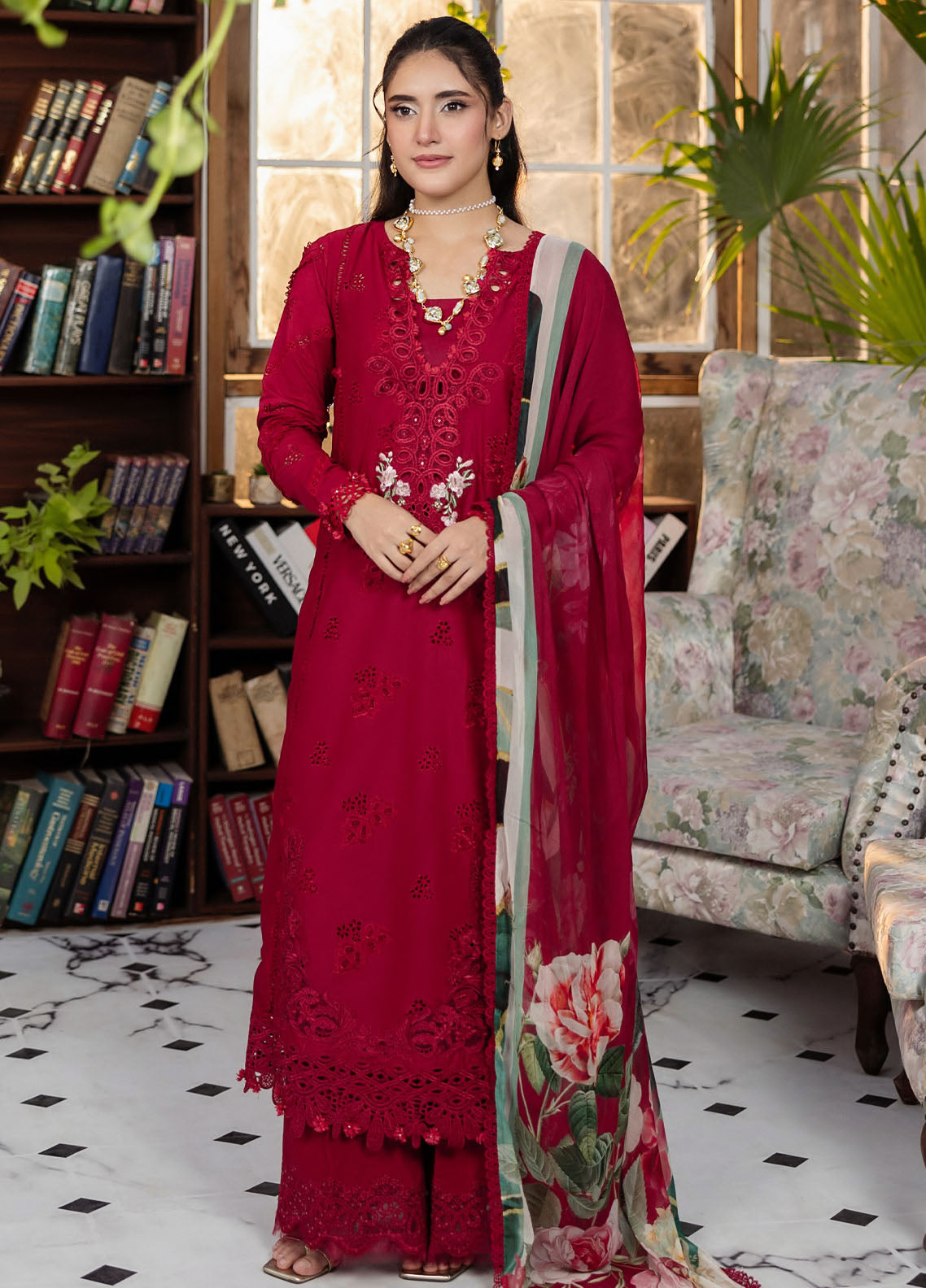 Elaf Chikankari Lawn Suits Unstitched 3 Piece EEC - 4A Rubelet