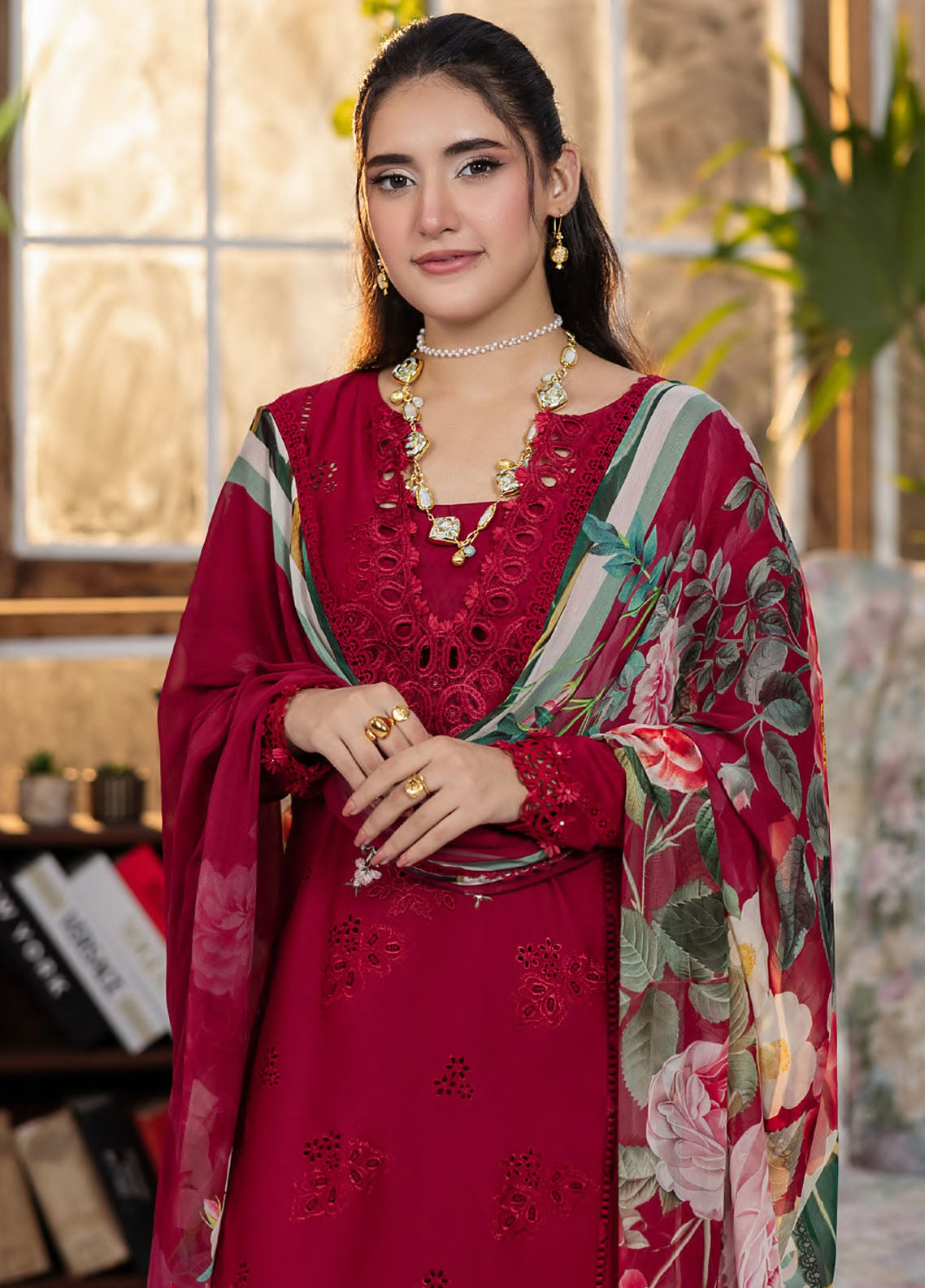 Elaf Chikankari Lawn Suits Unstitched 3 Piece EEC - 4A Rubelet