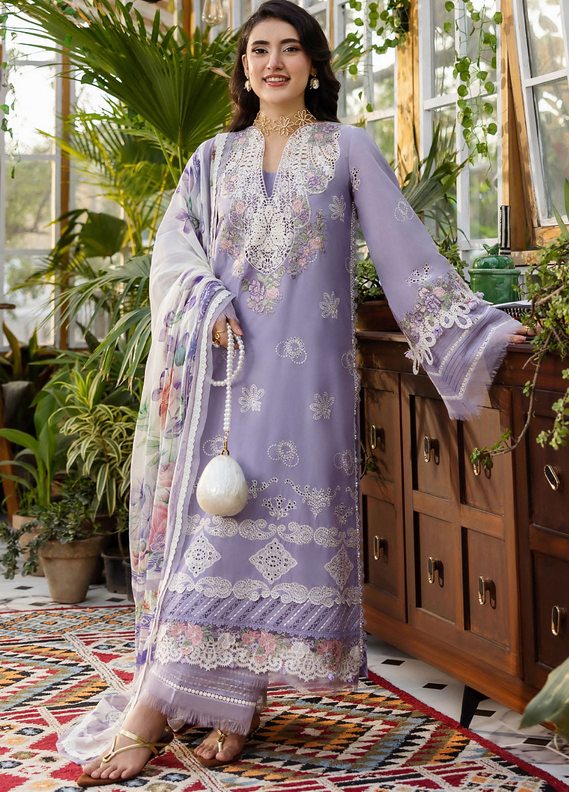 Elaf Chikankari Lawn Suits Unstitched 3 Piece EEC - 5A Lavender Love