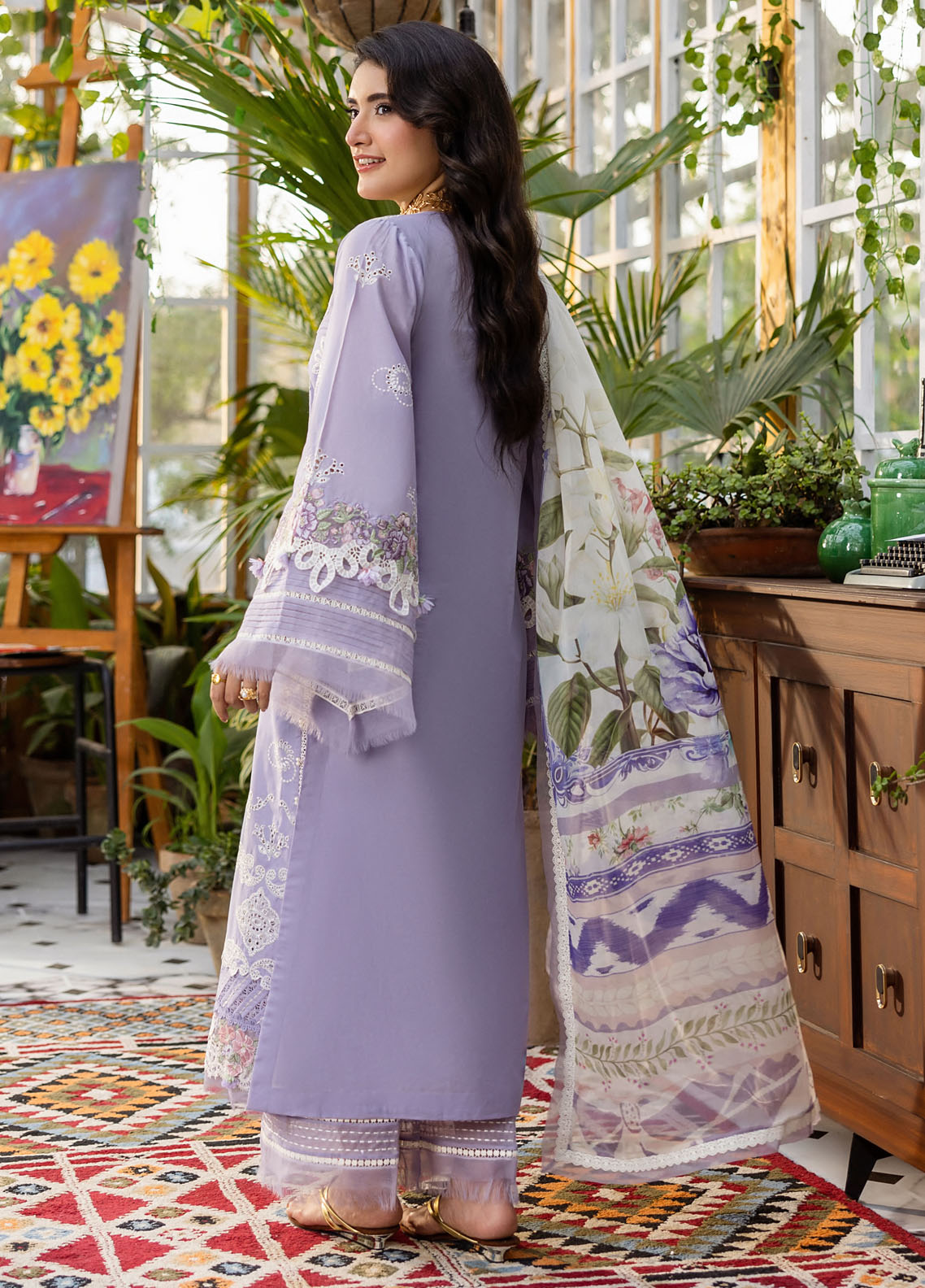 Elaf Chikankari Lawn Suits Unstitched 3 Piece EEC - 5A Lavender Love