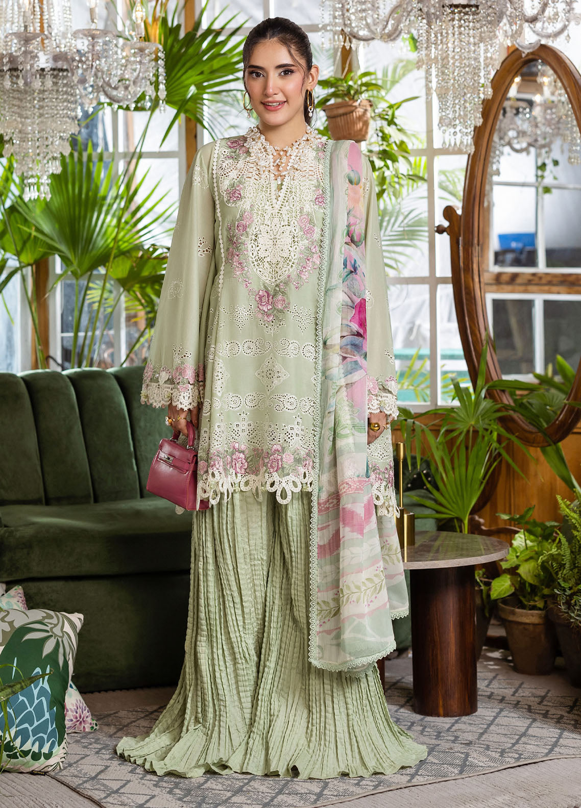 Elaf Chikankari Lawn Suits Unstitched 3 Piece EEC - 5B Matcha