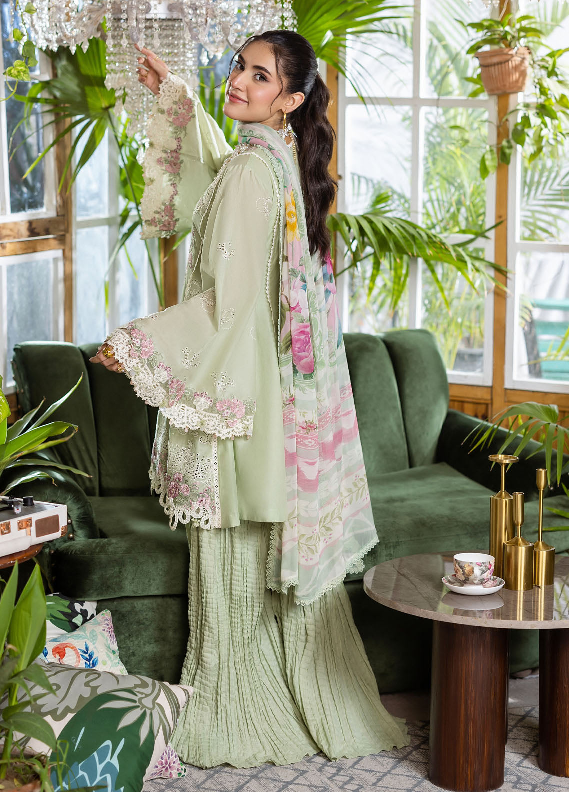 Elaf Chikankari Lawn Suits Unstitched 3 Piece EEC - 5B Matcha