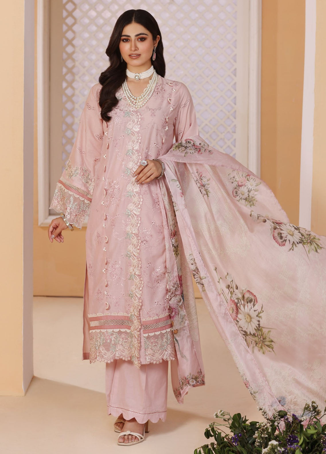 Elaf Pret Embroidered Lawn 3 Piece Suit EF23RW ELP-02B Marshmallow