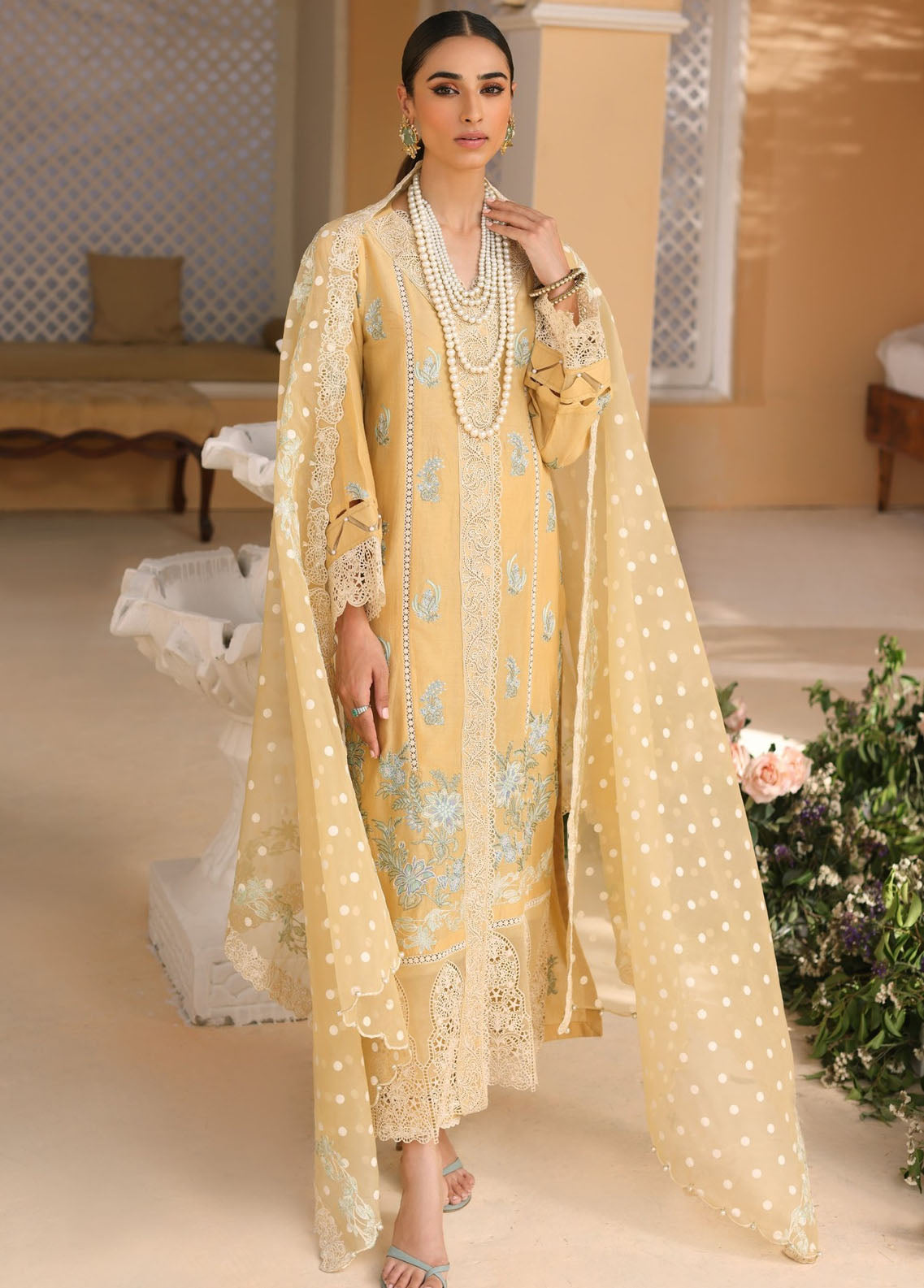 Elaf Pret Embroidered Lawn 3 Piece Suit EF23RW ELP-04B Honey